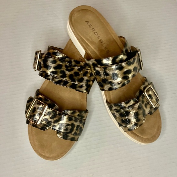 AEROSOLES Shoes - Aerosols Brown Hamden Leopard Cheetah Print Slip In Comfort Sandals 9M